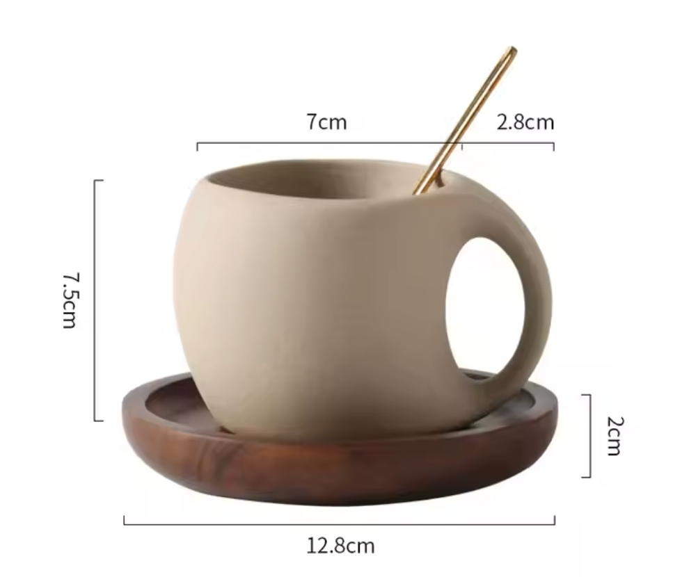 Exclusive Ceramic Cup with Wooden Saucer - 250 ml