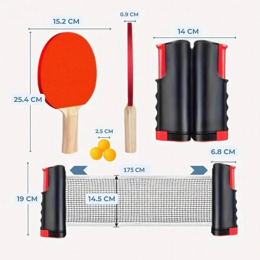 Portable Table Tennis Set - Retractable Ping Pong Net + Rackets & Balls