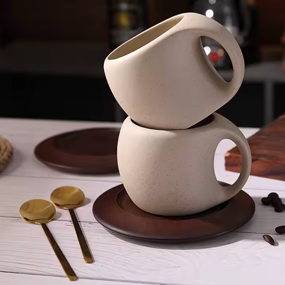 Exclusive Ceramic Cup with Wooden Saucer - 250 ml
