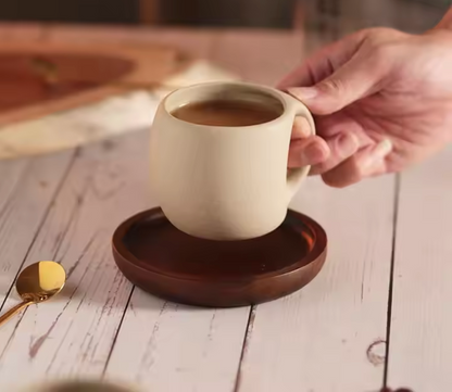 Exclusive Ceramic Cup with Wooden Saucer - 250 ml