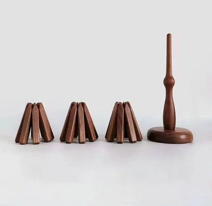 Scandinavian Walnut Set – Wooden Coasters with Stand (3-pack)