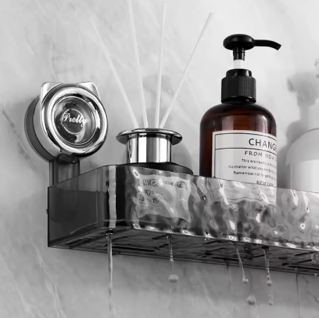 Bathroom corner shelf with suction cups