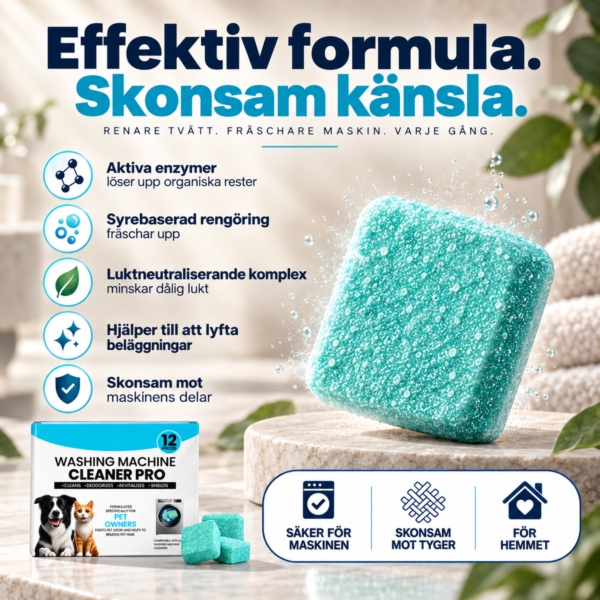 Cleaning tablets for washing machines - against dirt, odors, limescale and animal hair