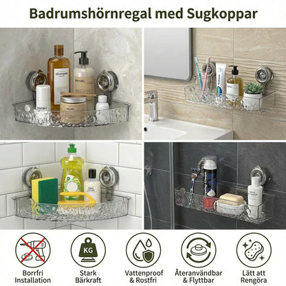 Bathroom corner shelf with suction cups