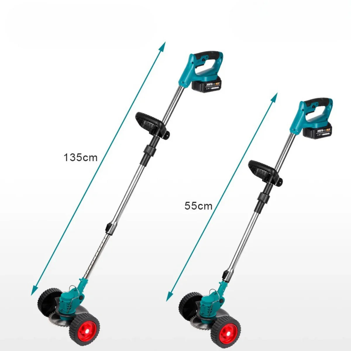 Cordless & Foldable Grass Trimmer 21V - Adjustable Height, Wheels & 3 Blade Types