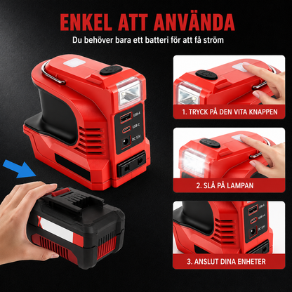 Portable Battery Inverter 220W - Backup power for Makita, DeWalt, Milwaukee and Bosch