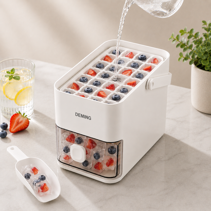 Smart ice container with lid and ice scoop