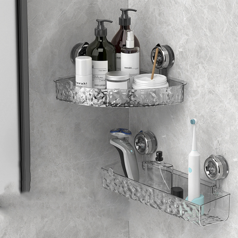 Bathroom corner shelf with suction cups