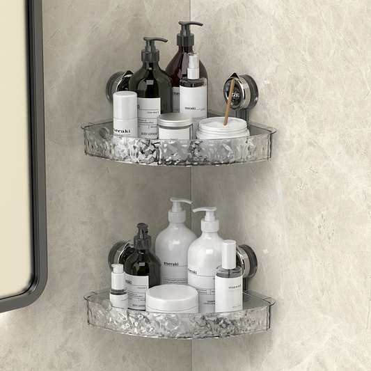 Bathroom corner shelf with suction cups