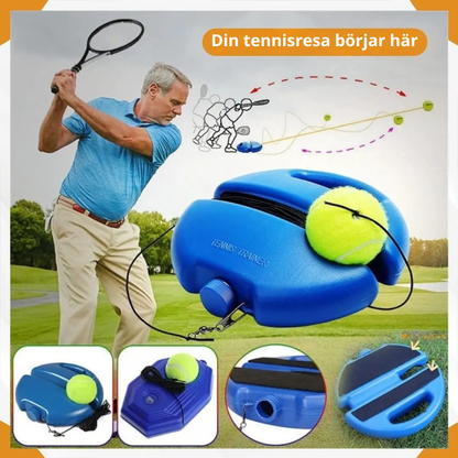 Portable tennis trainer with rebound ball