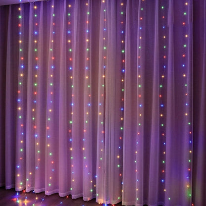 Elegant LED light loop curtain - remote controlled with timer and 8 light modes