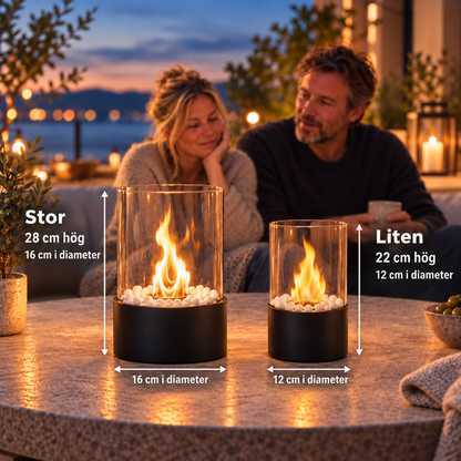 EternaFlame bordskamin – storlekar och dekorativa stenar