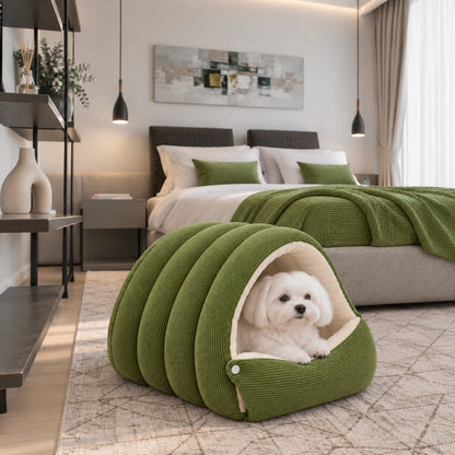 Grön hundbädd med hund