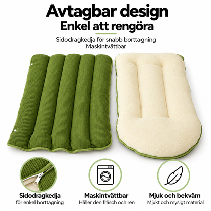 Avtagbar design, sidodragkedja och maskintvättbar dyna – svensk text