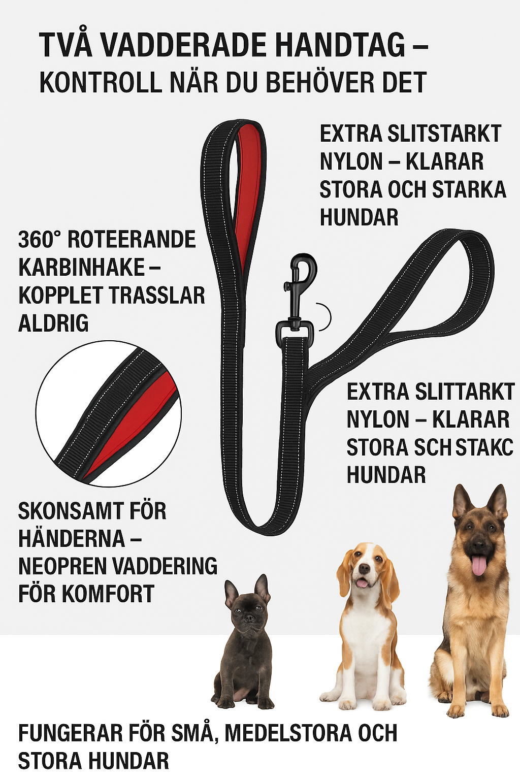 Reflex leash with double handles